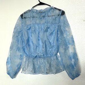 Marc New York Blouse Top Women's Sz M Blue Floral Coquette Lace Long Sleeve